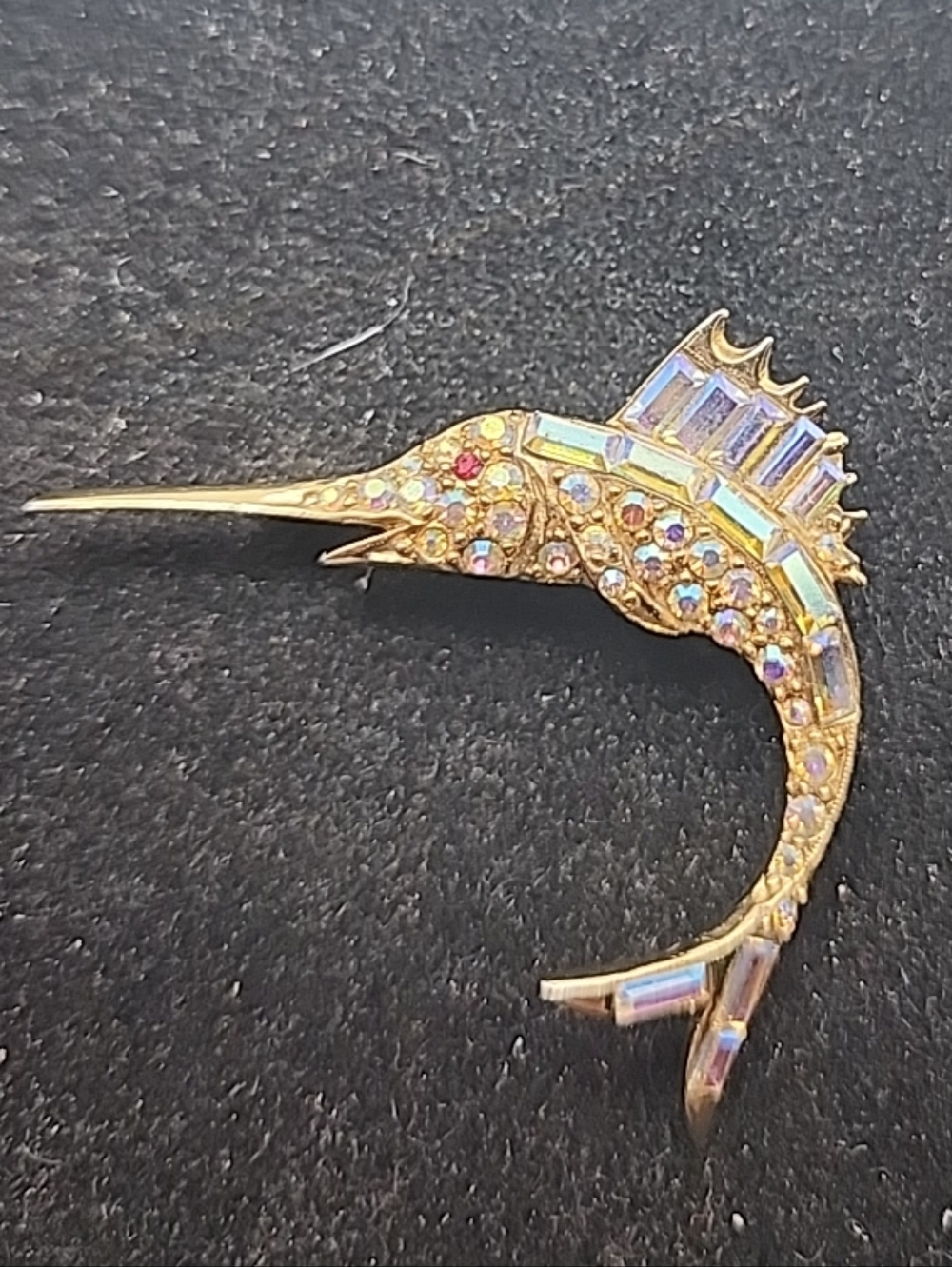 Vintage Pell Goldtone Rhinestone Sword Fish Pin Brooch 2"